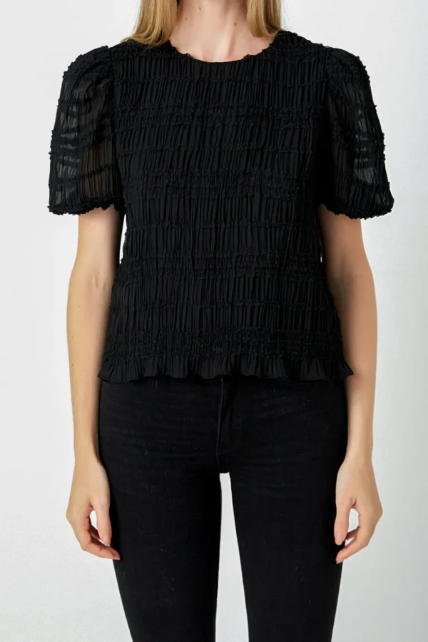 ENDLESS ROSE Tops*- Textured Puff Sleeve Top