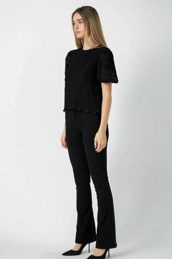 ENDLESS ROSE Tops*- Textured Puff Sleeve Top