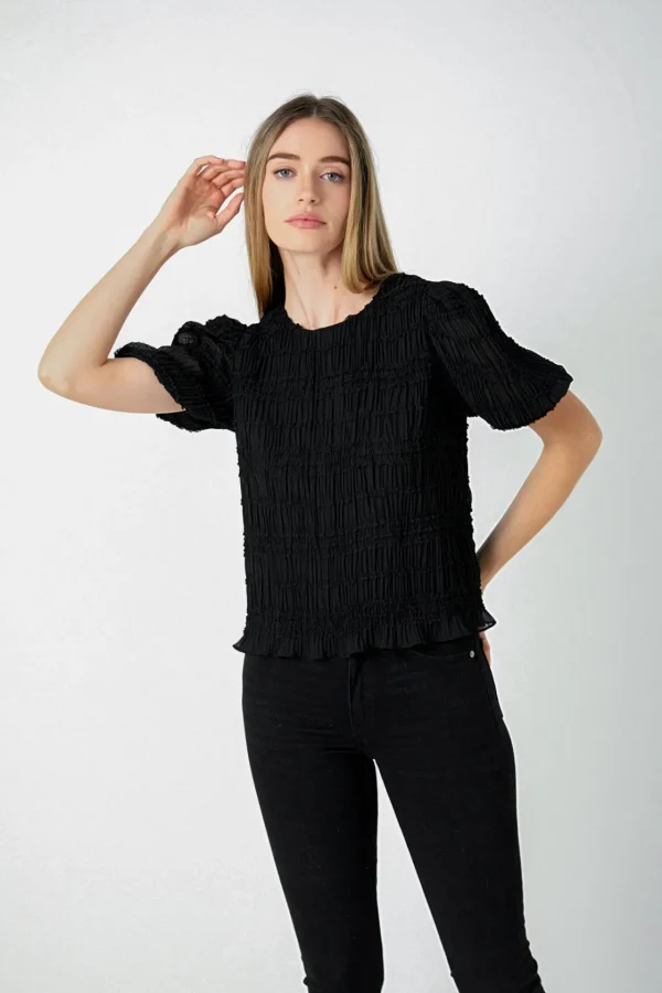 ENDLESS ROSE Tops*- Textured Puff Sleeve Top