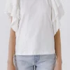 ENDLESS ROSE Tops*- Textured Ruffle Sleeve T-Shirt WHITE