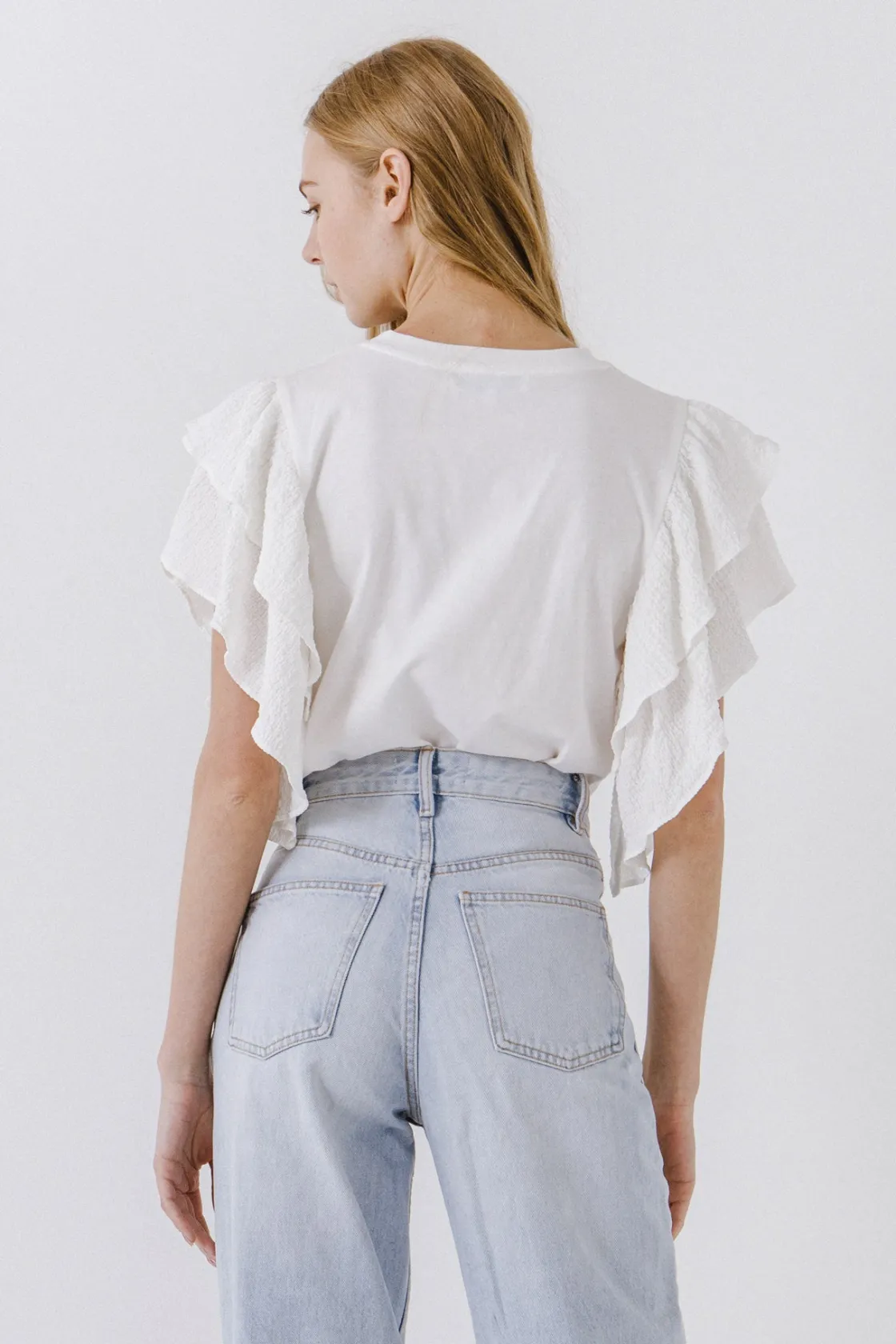 endless_rose__textured_ru_2.webp ENDLESS ROSE Tops*- Textured Ruffle Sleeve T-Shirt WHITE