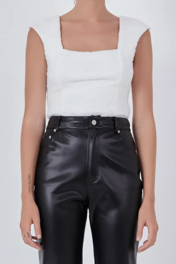 ENDLESS ROSE Tops*- Textured Tulle Top WHITE