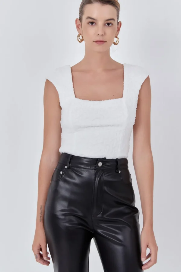 ENDLESS ROSE Tops*- Textured Tulle Top WHITE