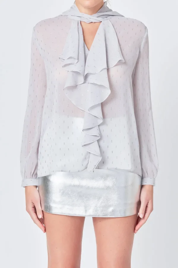 ENDLESS ROSE Shirts & Blouses | Tops*- Tied Ruffle Blouse SILVER