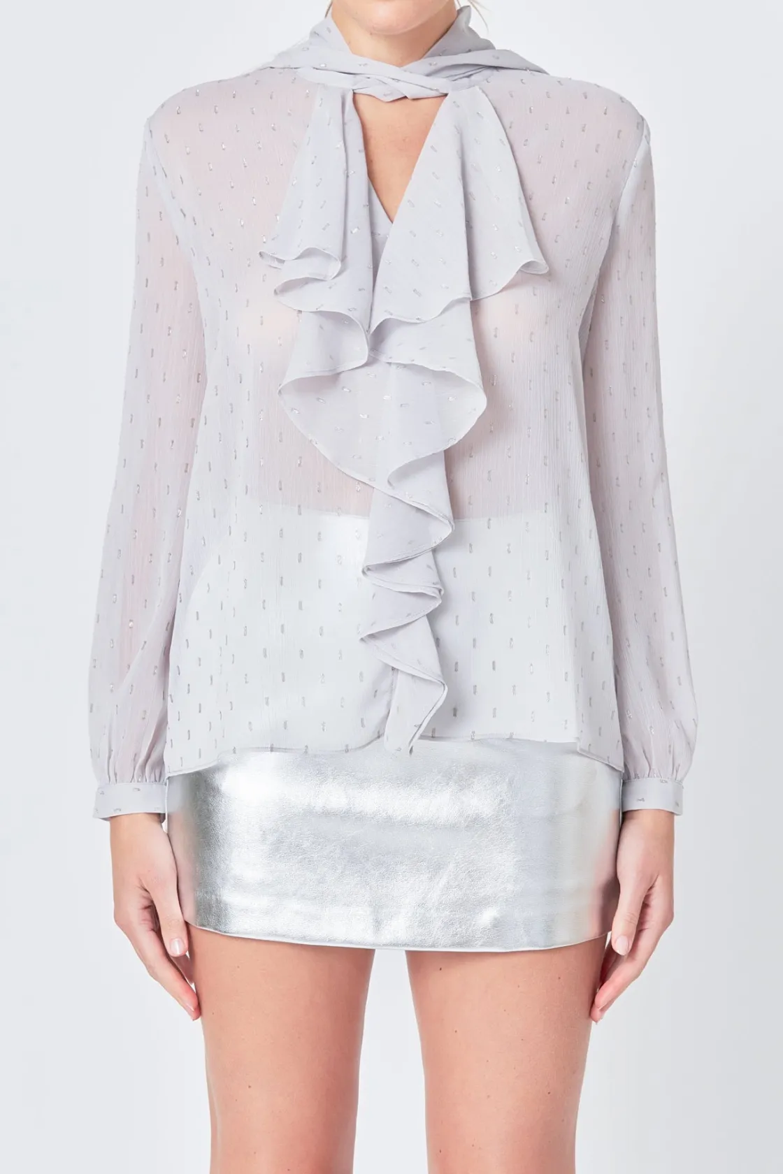 endless_rose__tied_ruffle_0.webp ENDLESS ROSE Shirts & Blouses | Tops*- Tied Ruffle Blouse SILVER