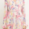 ENDLESS ROSE Tops*- Tie-dye Chiffon Pleated Mini Dress MULTI