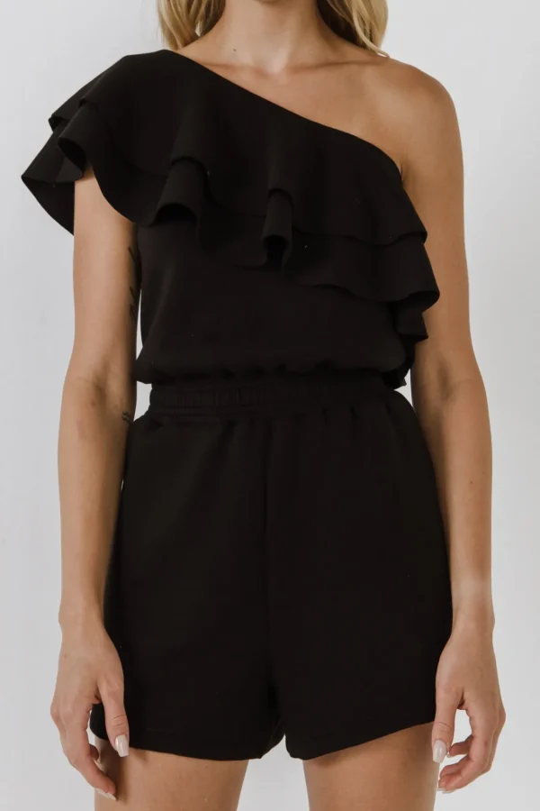ENDLESS ROSE Tops*- Tiered Layer One Shoulder Romper