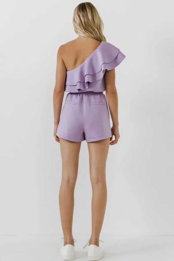 ENDLESS ROSE Tops*- Tiered Layer One Shoulder Romper