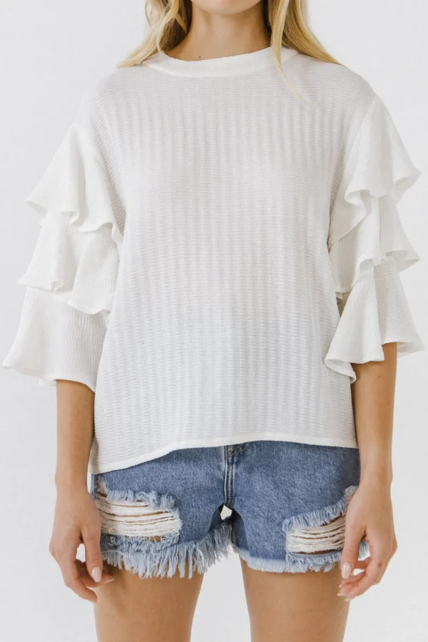 ENDLESS ROSE Shirts & Blouses | Tops*- Tiered Ruffle Sleeve Blouse WHITE