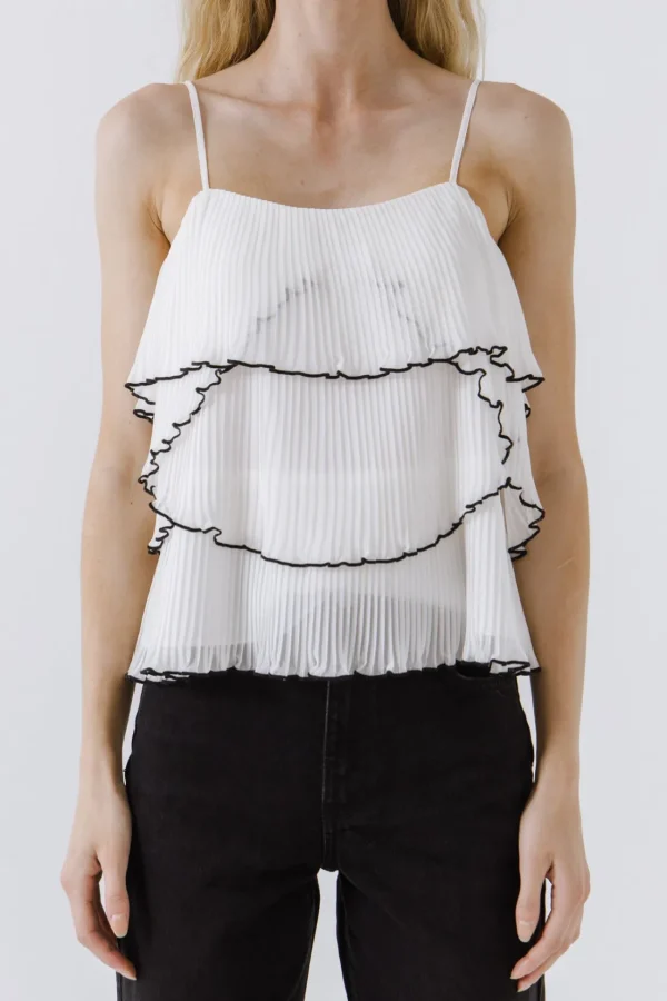 ENDLESS ROSE Tops*- Tiered Ruffle Cami Top WHITE