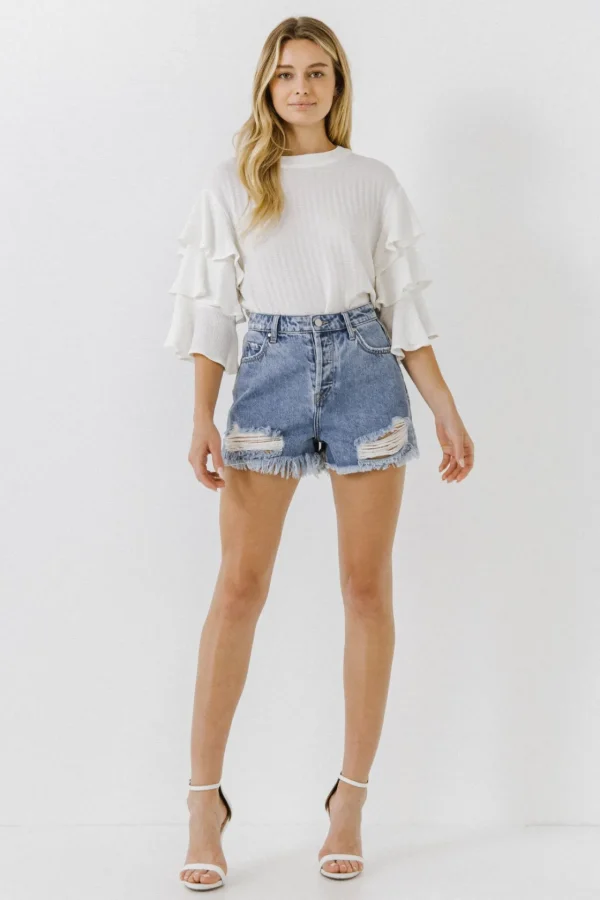 ENDLESS ROSE Shirts & Blouses | Tops*- Tiered Ruffle Sleeve Blouse WHITE