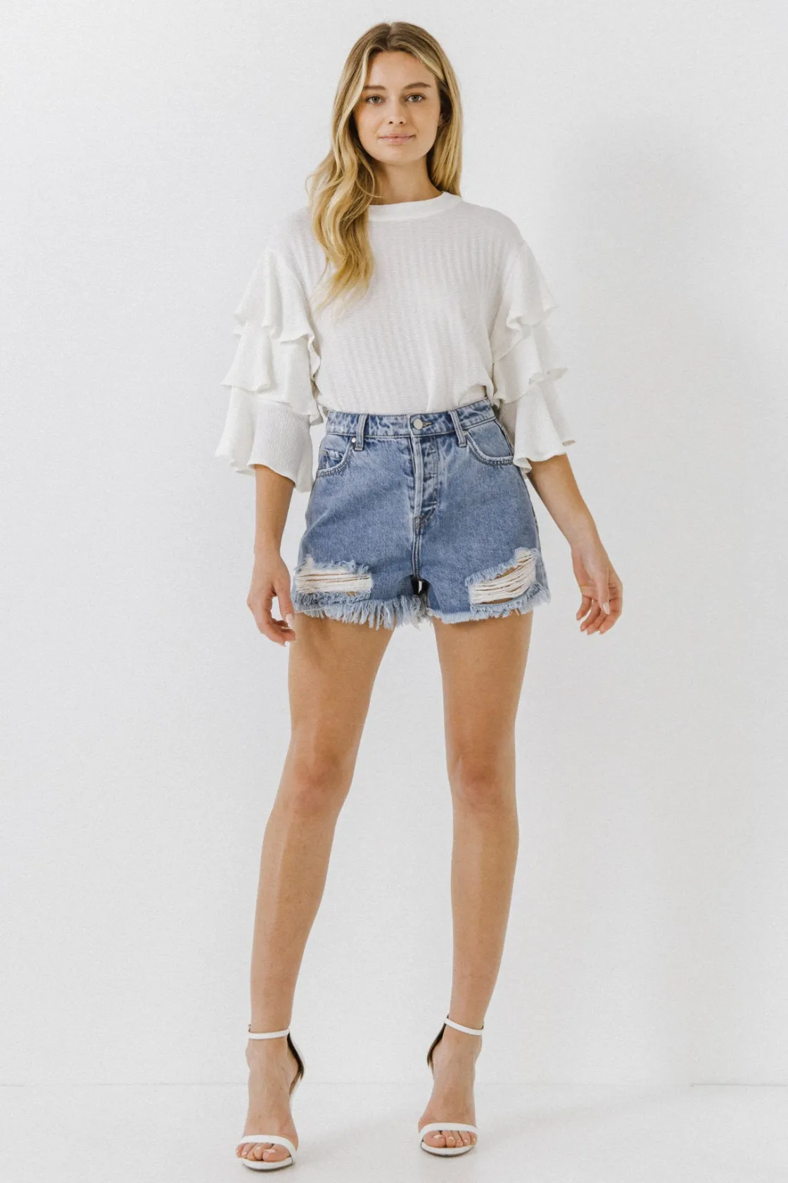 endless_rose__tiered_ruff_1-1.webp ENDLESS ROSE Shirts & Blouses | Tops*- Tiered Ruffle Sleeve Blouse WHITE
