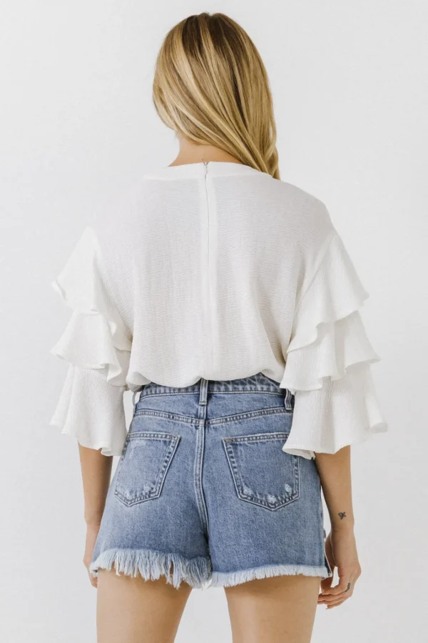 ENDLESS ROSE Shirts & Blouses | Tops*- Tiered Ruffle Sleeve Blouse WHITE