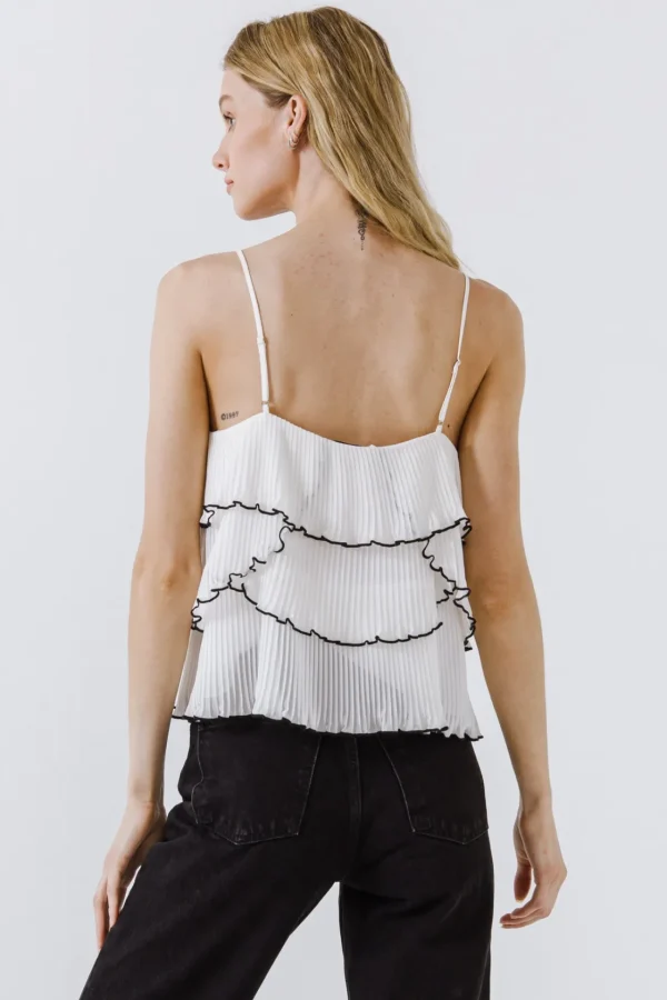 ENDLESS ROSE Tops*- Tiered Ruffle Cami Top WHITE