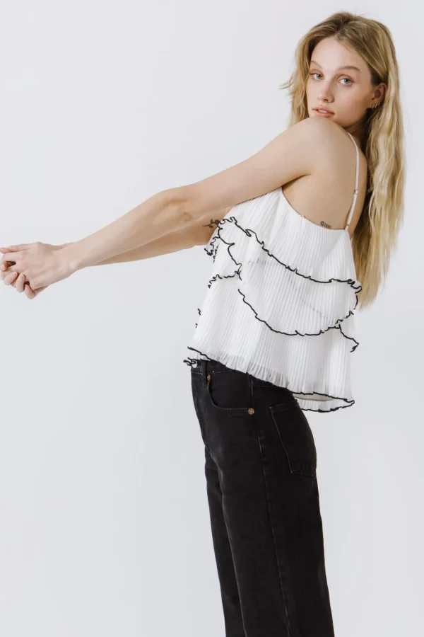 ENDLESS ROSE Tops*- Tiered Ruffle Cami Top WHITE