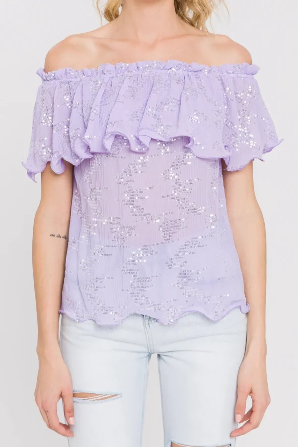 ENDLESS ROSE Tops*- Tiered Sequin Chiffon Top PURPLE