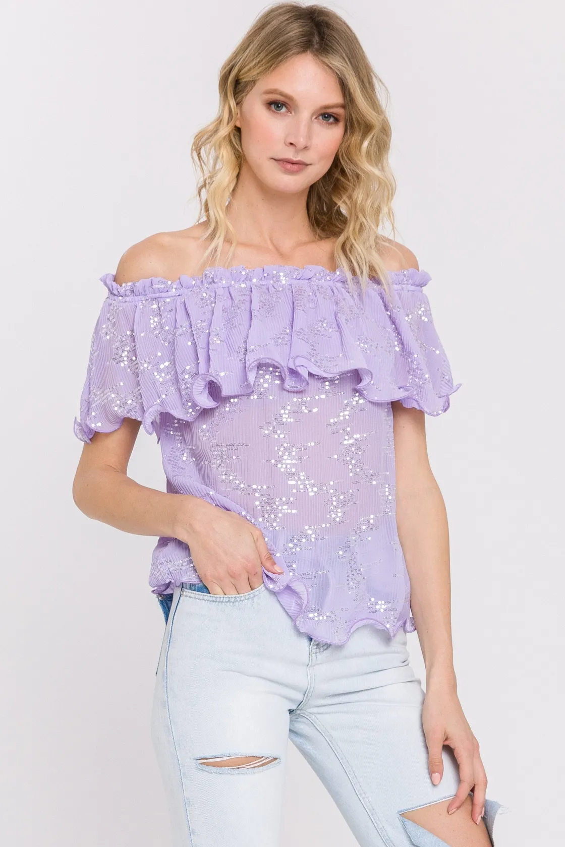 endless_rose__tiered_sequ_1.webp ENDLESS ROSE Tops*- Tiered Sequin Chiffon Top PURPLE