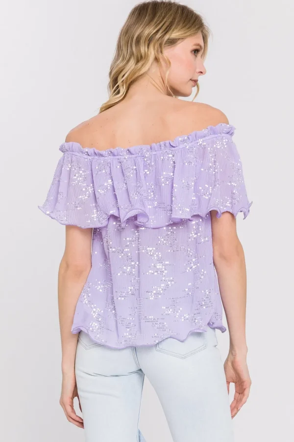 ENDLESS ROSE Tops*- Tiered Sequin Chiffon Top PURPLE