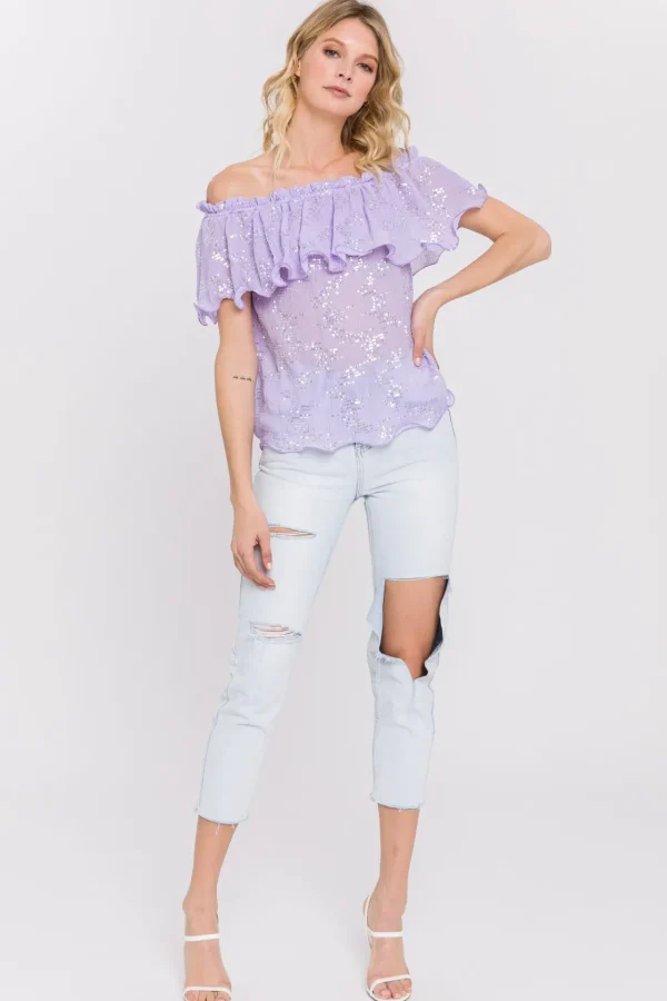 ENDLESS ROSE Tops*- Tiered Sequin Chiffon Top PURPLE