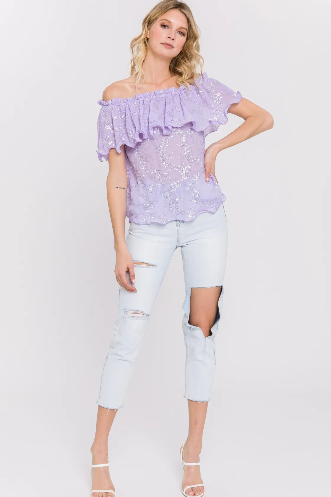 endless_rose__tiered_sequ_3.webp ENDLESS ROSE Tops*- Tiered Sequin Chiffon Top PURPLE