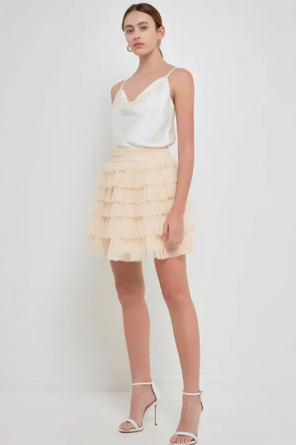 ENDLESS ROSE Skirts | Tops*- Tiered Tulle Mini Skirt CREAM