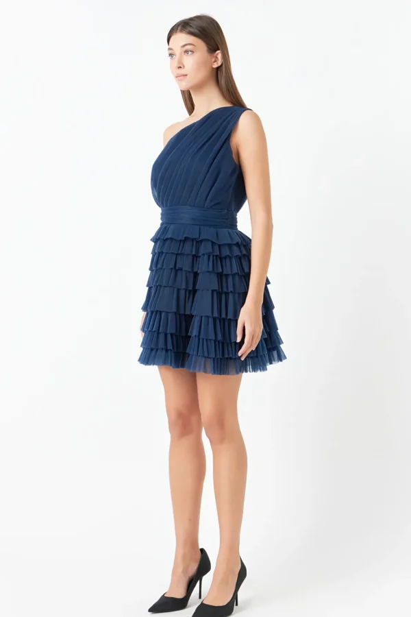 ENDLESS ROSE One Shoulder | Little Black Dress*- Tiered Tulle Mini Dress