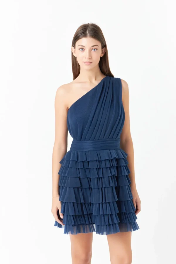 ENDLESS ROSE One Shoulder | Little Black Dress*- Tiered Tulle Mini Dress