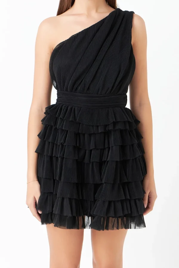 ENDLESS ROSE One Shoulder | Little Black Dress*- Tiered Tulle Mini Dress