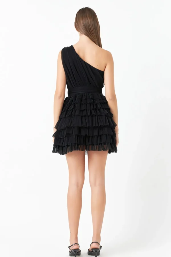 ENDLESS ROSE One Shoulder | Little Black Dress*- Tiered Tulle Mini Dress