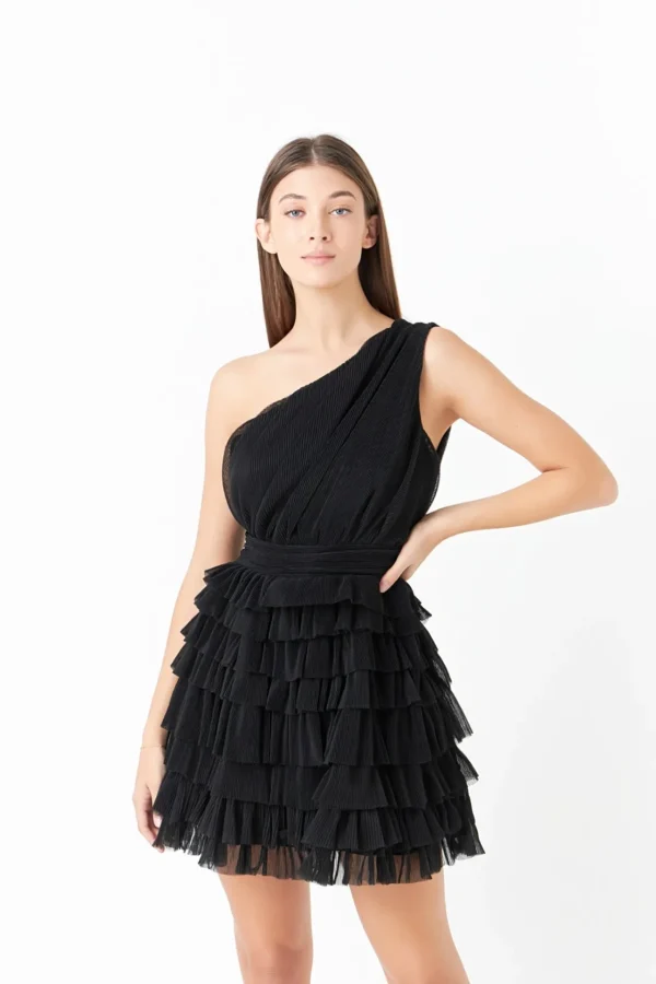 ENDLESS ROSE One Shoulder | Little Black Dress*- Tiered Tulle Mini Dress