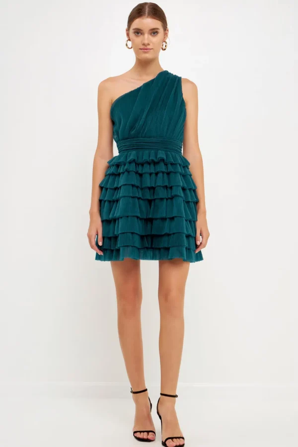 ENDLESS ROSE One Shoulder | Little Black Dress*- Tiered Tulle Mini Dress