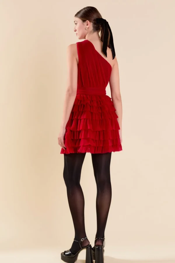 ENDLESS ROSE One Shoulder | Little Black Dress*- Tiered Tulle Mini Dress