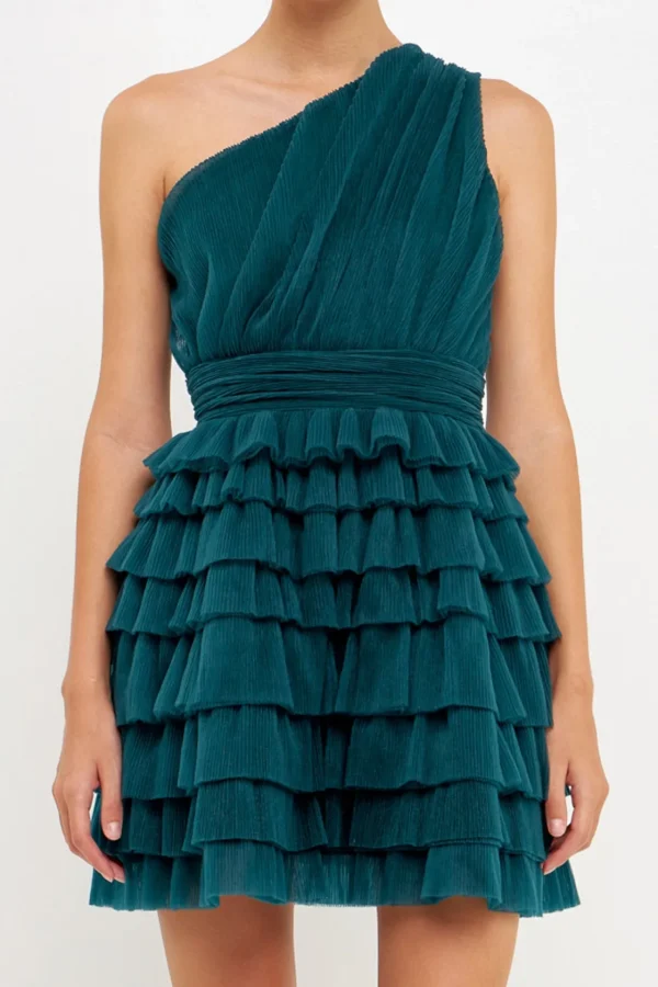 ENDLESS ROSE One Shoulder | Little Black Dress*- Tiered Tulle Mini Dress