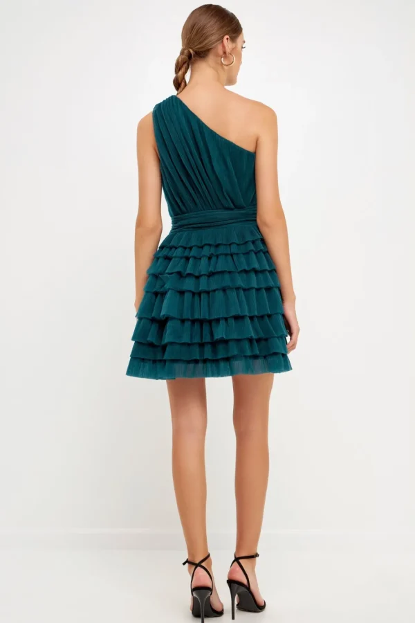 ENDLESS ROSE One Shoulder | Little Black Dress*- Tiered Tulle Mini Dress