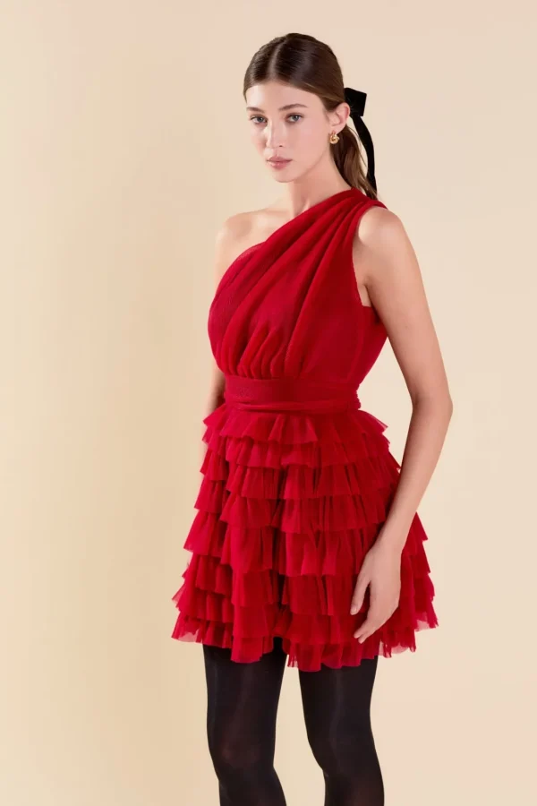ENDLESS ROSE One Shoulder | Little Black Dress*- Tiered Tulle Mini Dress