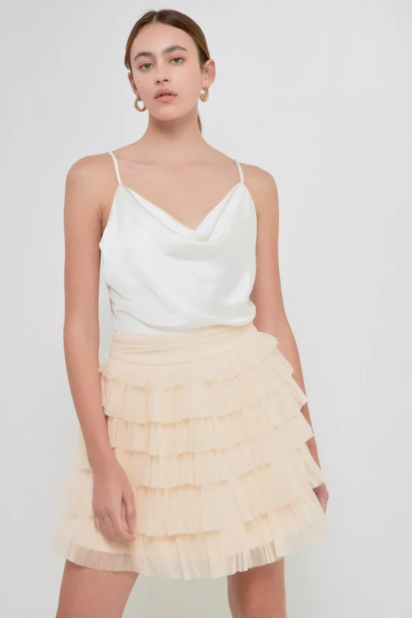 ENDLESS ROSE Skirts | Tops*- Tiered Tulle Mini Skirt CREAM