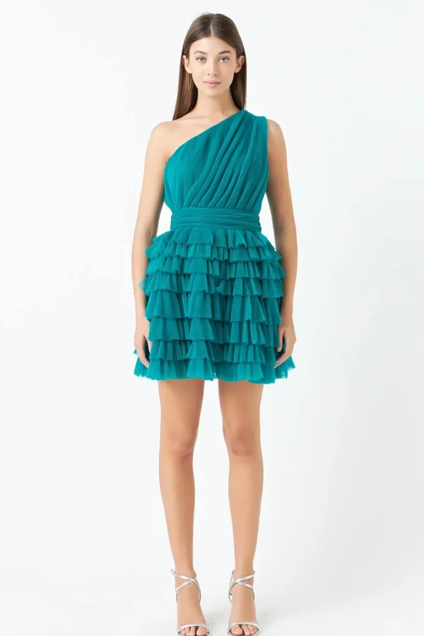 ENDLESS ROSE One Shoulder | Little Black Dress*- Tiered Tulle Mini Dress
