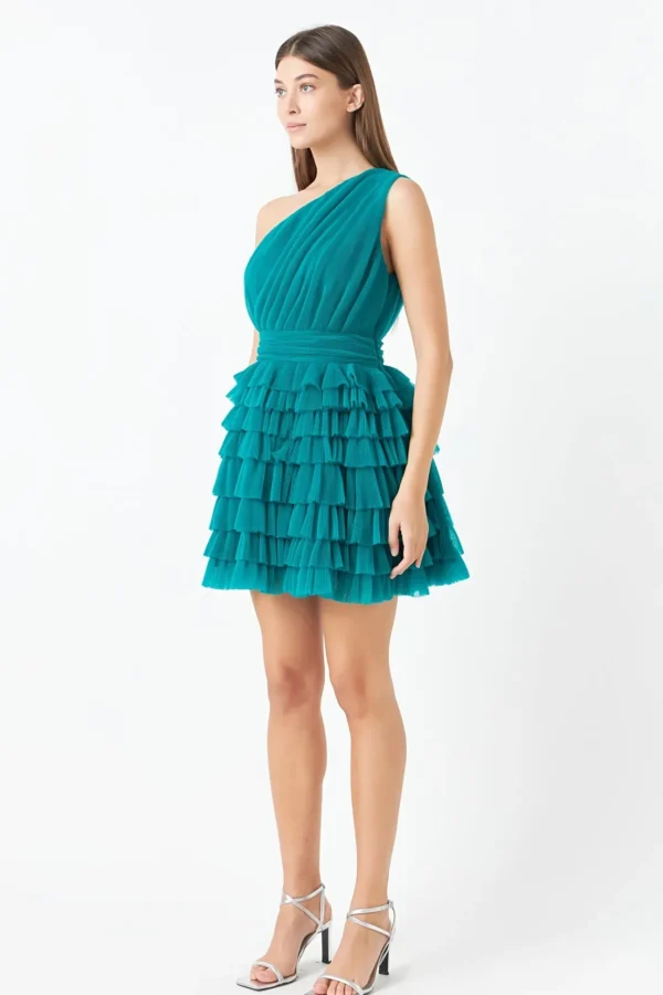 ENDLESS ROSE One Shoulder | Little Black Dress*- Tiered Tulle Mini Dress