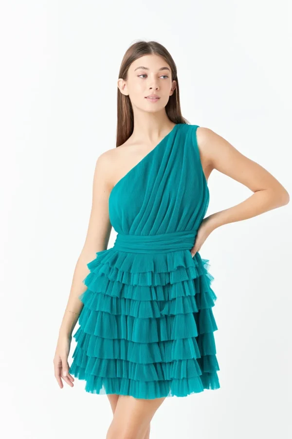 ENDLESS ROSE One Shoulder | Little Black Dress*- Tiered Tulle Mini Dress