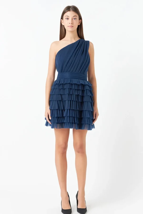 ENDLESS ROSE One Shoulder | Little Black Dress*- Tiered Tulle Mini Dress