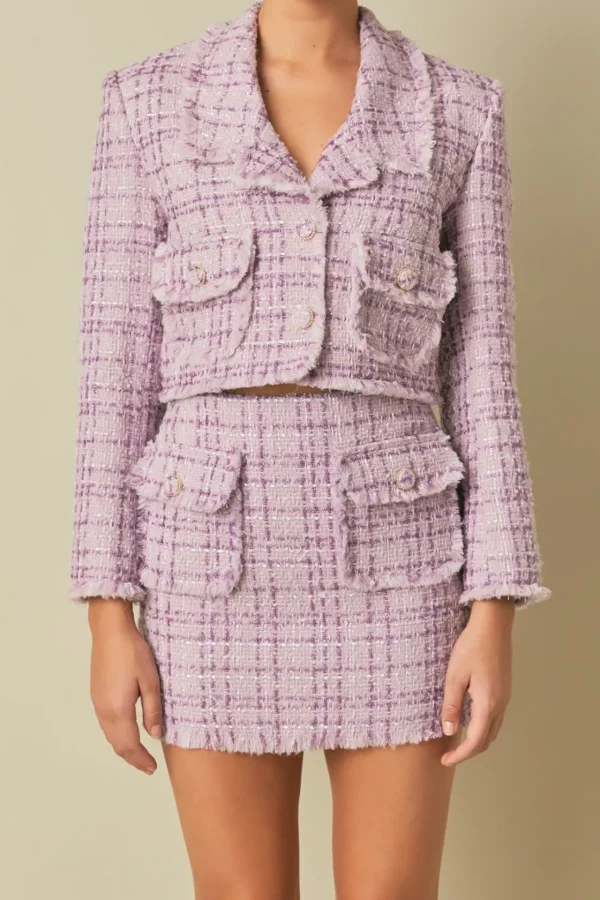 ENDLESS ROSE Matching Sets | Jackets & Coats*- Tonal Boucle Tweed Short Blazer PURPLE