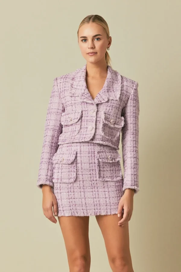 ENDLESS ROSE Matching Sets | Jackets & Coats*- Tonal Boucle Tweed Short Blazer PURPLE