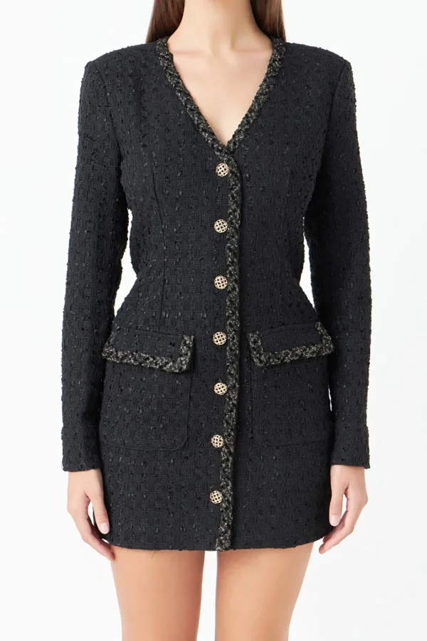 ENDLESS ROSE Tweed Dresses*- Trim Detail Tweed Dress