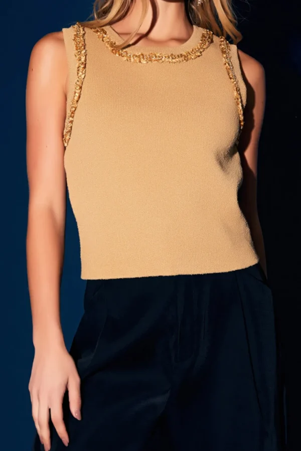 ENDLESS ROSE Tops*- Trim Detail Knit Tank Top
