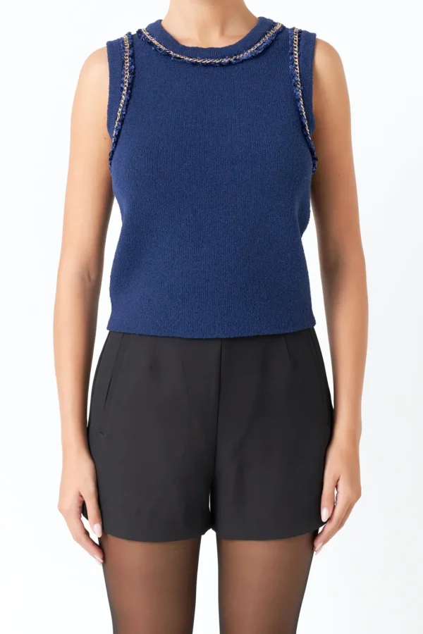 ENDLESS ROSE Tops*- Trim Detail Knit Tank Top