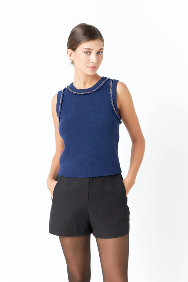 ENDLESS ROSE Tops*- Trim Detail Knit Tank Top