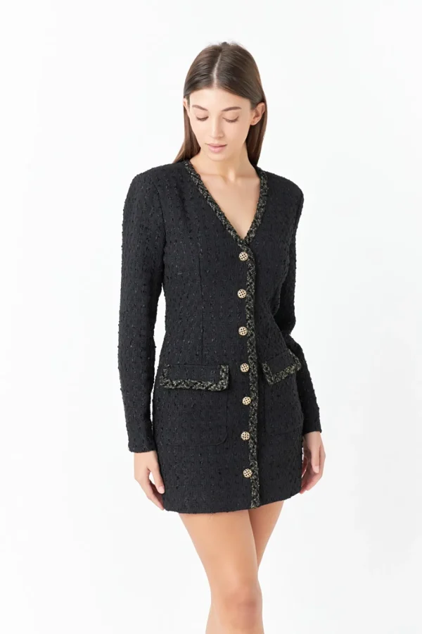 ENDLESS ROSE Tweed Dresses*- Trim Detail Tweed Dress