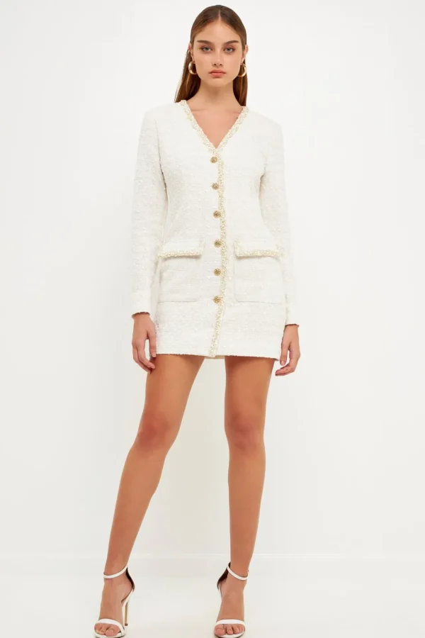 ENDLESS ROSE Tweed Dresses*- Trim Detail Tweed Dress
