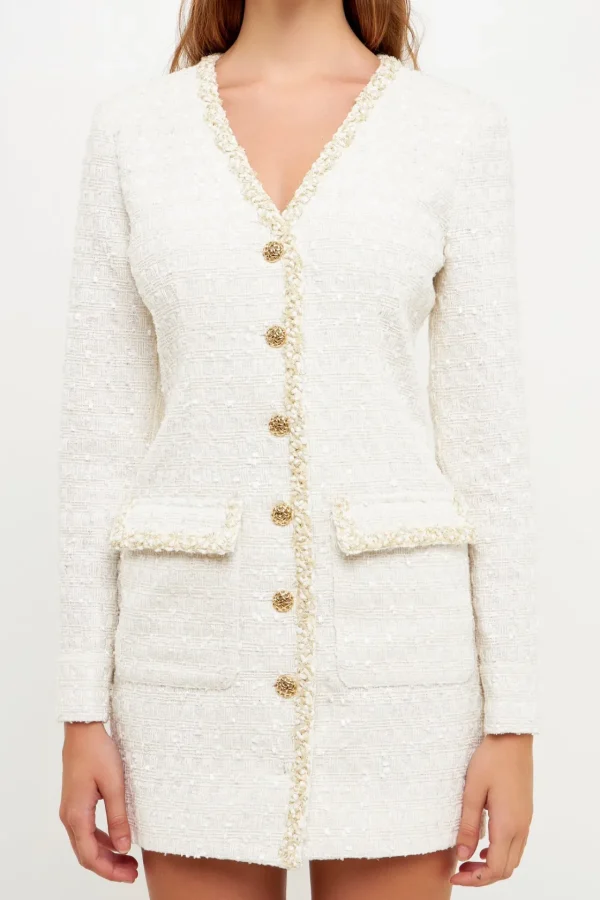 ENDLESS ROSE Tweed Dresses*- Trim Detail Tweed Dress