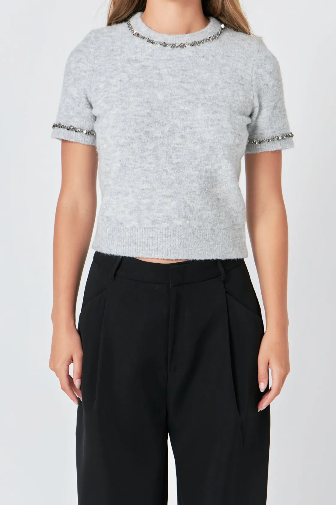endless_rose__trimmed_kni_0.webp ENDLESS ROSE Tops*- Trimmed Knit Short Sleeve Top